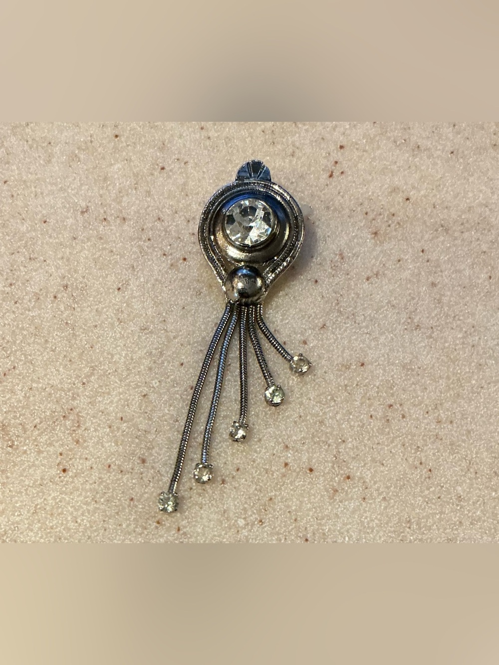 Silver-Tone Crystal Dangle Brooch - Clear Crystal Accent